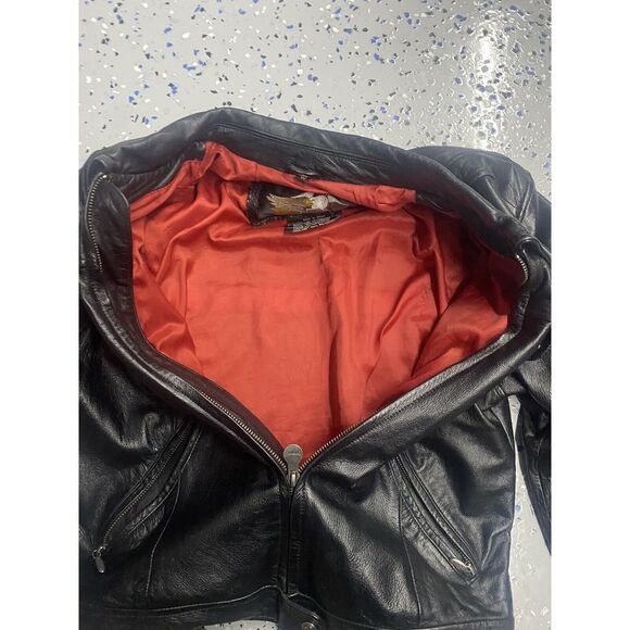 Harley Davidson Jacket Womens Large Black Leather Vintage An American Legend - Picture 6 of 7